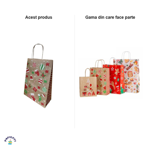 Punga cadou Papiroti, din hartie, cu maner rasucit, model de Craciun cu glob, 22x10x31 cm [3]