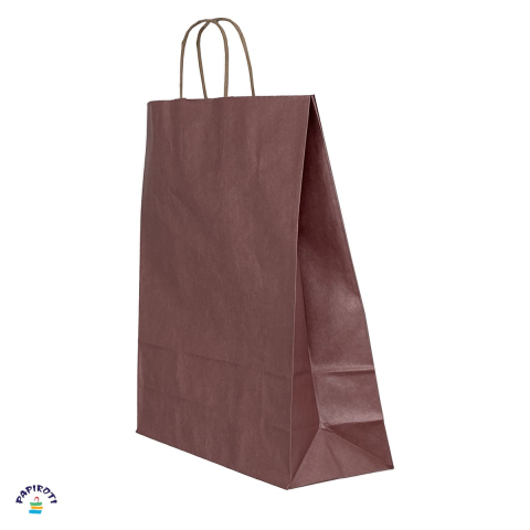 Ambalaje cadouri - Punga cadou Papiroti, din hartie, cu maner rasucit, mov, interior maro, 26x12x35 cm