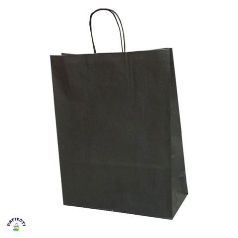 Ambalaje cadouri - Punga cadou Papiroti, din hartie, cu maner rasucit, negru, interior alb, 22x10x31 cm