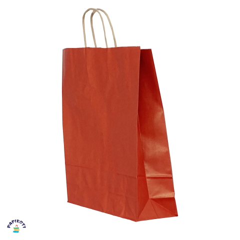 Ambalaje cadouri - Punga cadou Papiroti, din hartie, cu maner rasucit, rosu cu dungi, interior maro, 26x12x35 cm
