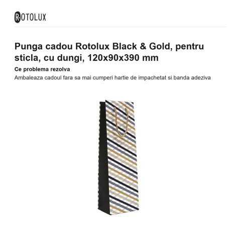 Punga cadou Rotolux Black & Gold, pentru sticla, cu dungi, 120x90x390 mm [1]