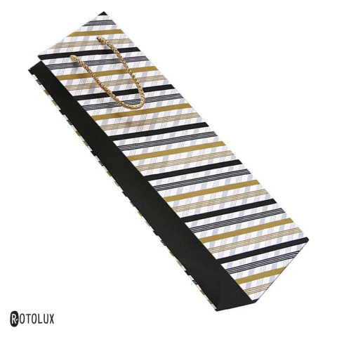 Ambalaje cadouri - Punga cadou Rotolux Black & Gold, pentru sticla, cu dungi, 120x90x390 mm