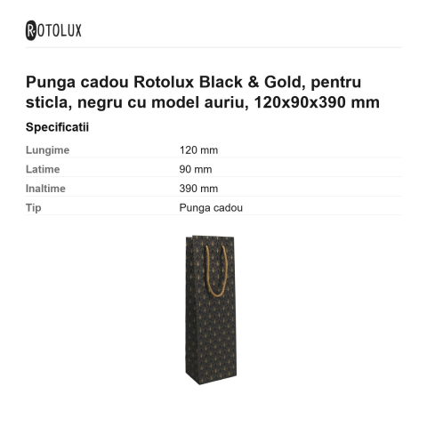 Punga cadou Rotolux Black & Gold, pentru sticla, negru cu model auriu, 120x90x390 mm [2]