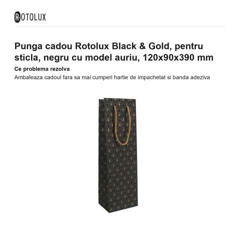 Punga cadou Rotolux Black & Gold, pentru sticla, negru cu model auriu, 120x90x390 mm [1]