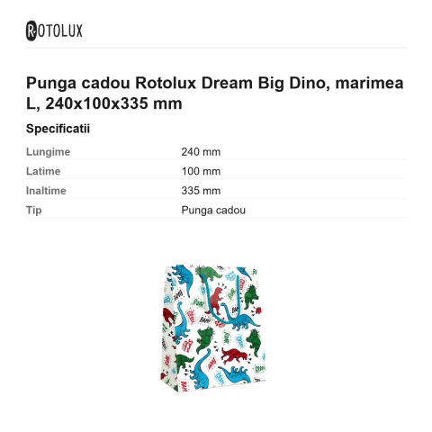 Punga cadou Rotolux Dream Big Dino, marimea L, 240x100x335 mm [2]