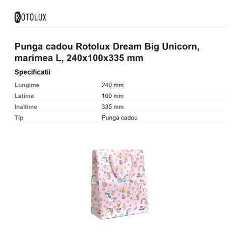 Punga cadou Rotolux Dream Big Unicorn, marimea L, 240x100x335 mm [2]