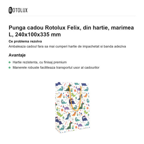 Punga cadou Rotolux Felix, din hartie, marimea L, 240x100x335 mm [1]