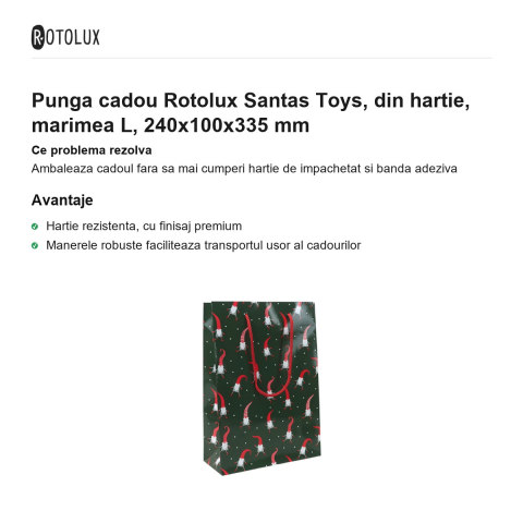 Punga cadou Rotolux Santas Toys, din hartie, marimea L, 240x100x335 mm [1]