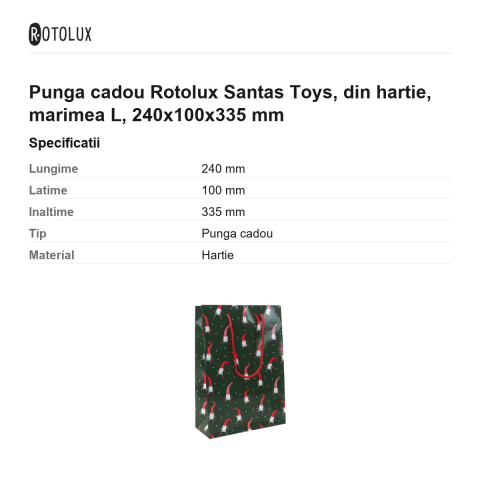 Punga cadou Rotolux Santas Toys, din hartie, marimea L, 240x100x335 mm [2]