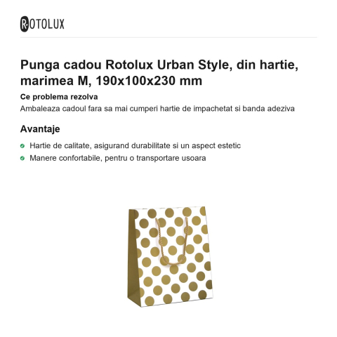 Punga cadou Rotolux Urban Style, din hartie, marimea M, 190x100x230 mm [1]