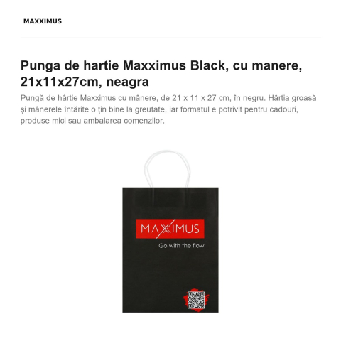 Punga de hartie Maxximus Black, cu manere,  21x11x27cm, neagra [1]