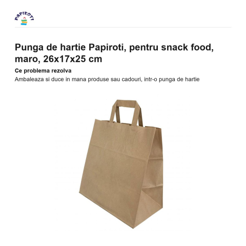Punga de hartie Papiroti, pentru snack food, maro, 26x17x25 cm [1]