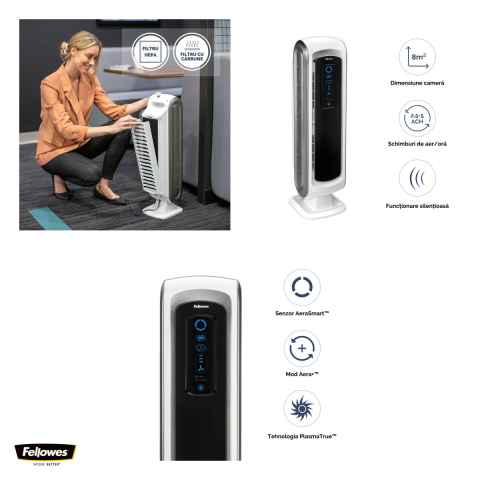Purificator de aer Fellowes AeraMax DX5 pentru incaperi de 8-18 mp, filtru HEPA si filtru cu carbune activ, ionizare PlasmaTrue, 3 viteze, 700x180x214 mm [3]