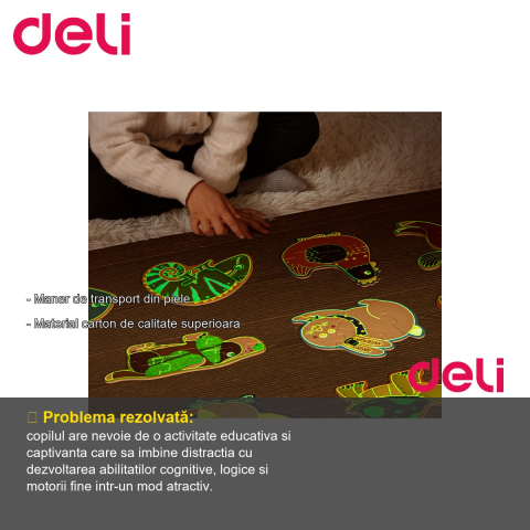 Puzzle Deli cu geanta cadou, 89 piese, efect luminos, tematica dinozauri, pentru copii 4+ [1]