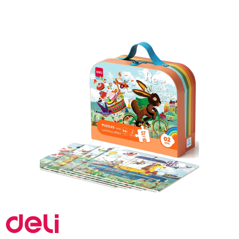 Accesorii Diverse - Puzzle Deli Race cu geanta cadou, 57 piese cu efect luminos, pentru copii 3.5 ani+