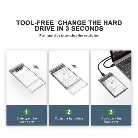 Rack extern pentru HDD/SSD 2.5 inch, USB 3.0, SATA, capacitate pana la 4TB, transparent [3]