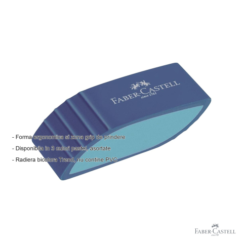 Radiera bicolora Faber-Castell Trend Shape 2019, forma ergonomica cu zona grip, fara PVC, culori pastel asortate [1]