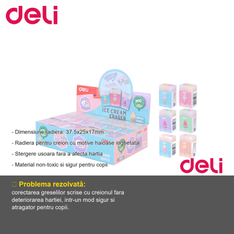 Radiera creion Deli, model inghetata cu motive haioase, stergere usoara, pentru copii [1]