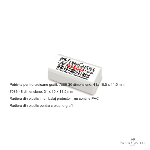 Radiera creion Faber-Castell 7086-30, plastic fara PVC, alba, pentru creioane grafit [1]
