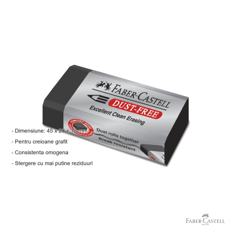 Radiera creion Faber-Castell Dust Free, neagra, fara reziduuri, pentru grafit [1]
