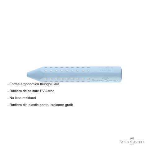 Radiera creion Faber-Castell Grip 2001 Blue Sky, forma ergonomica triunghiulara, fara PVC, pentru grafit [1]