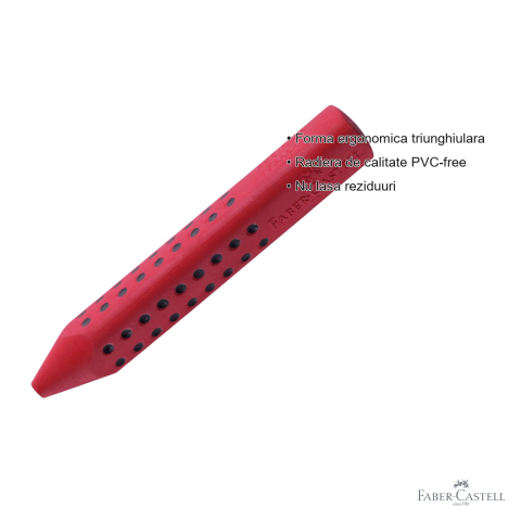 Radiera creion Faber-Castell Grip 2001, forma ergonomica triunghiulara, fara PVC, rosie/albastra [2]