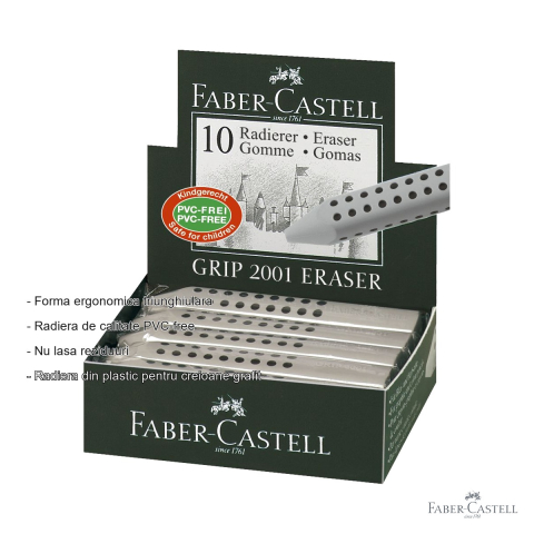 Radiera creion Faber-Castell Grip 2001, forma triunghiulara ergonomica, fara PVC, pentru scriere si desen [1]