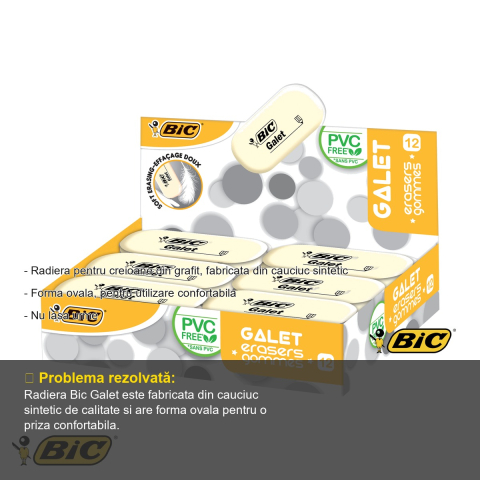 Radiera ovala Bic Galet, cauciuc sintetic, pentru creioane din grafit, set 12 bucati [1]