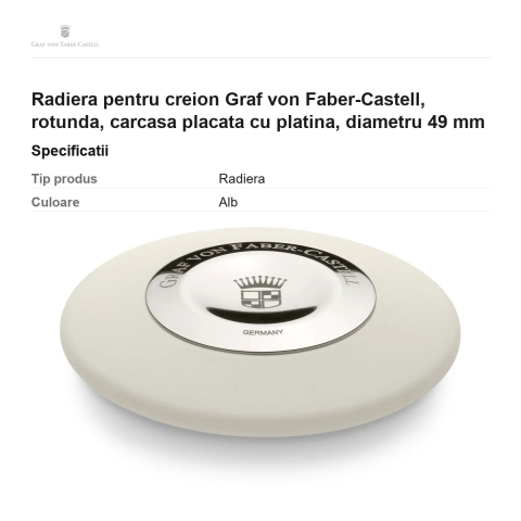 Radiera pentru creion Graf von Faber-Castell, rotunda, carcasa placata cu platina, diametru 49 mm [2]