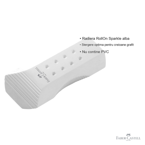 Radiera roll-on Faber-Castell Sparkle, stergere precisa pentru creioane grafit, alba cu puncte sclipitoare [2]