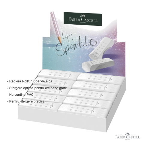 Radiera roll-on Faber-Castell Sparkle, stergere precisa pentru creioane grafit, alba cu puncte sclipitoare [1]
