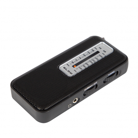Radio Player - Radio portabil AM/FM, cu antena, BLOW RA8 13232, 116 x 56 x 22 mm, 2 x baterii R3, jack 3.5mm, negru