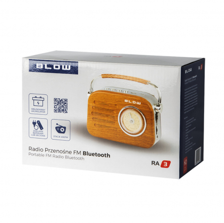 Radio portabil, AM/FM/SW, Bluetooth, port USB, port micro SD, 205 x 125 x 105 mm, 2 x baterii R20, BLOW RA3 11269, maro cu gri [2]