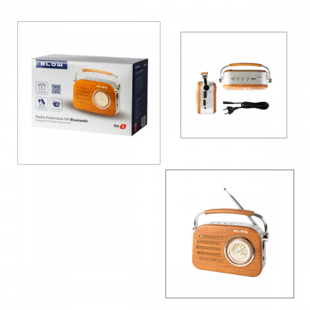 Radio portabil, AM/FM/SW, Bluetooth, port USB, port micro SD, 205 x 125 x 105 mm, 2 x baterii R20, BLOW RA3 11269, maro cu gri [3]