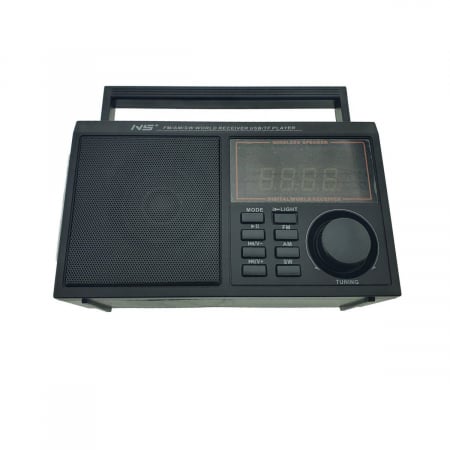 Radio Player - Radio portabil AM/FM/SW, cu bluetooth si player MP3 USB/TF, VT-NS-2036S, panou solar 5V 1W, lanterna LED, antena telescopica, negru