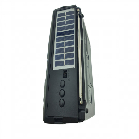 Radio portabil AM/FM/SW1-2, cu bluetooth si player MP3 USB/TF, TWS, VT-55518, panou solar 5V 0.8W, lanterna LED, antena telescopica, negru [2]