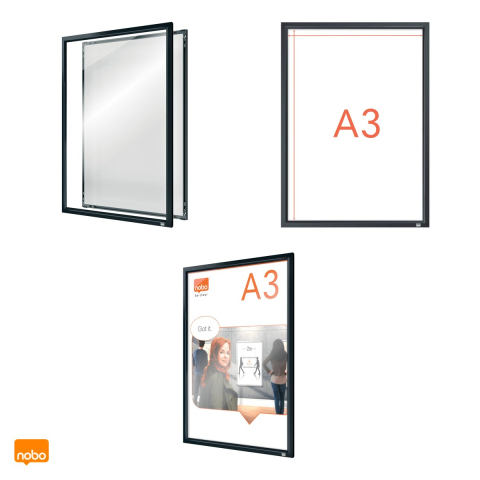 Rama click Nobo Impression Pro A3 din aluminiu, pentru perete, cu cleme cu profil redus, schimbare rapida a afisului, 320x17x445 mm, grafit [4]