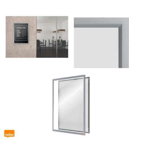 Rama click Nobo Impression Pro A3 din aluminiu, pentru perete, cu cleme cu profil redus, schimbare rapida a afisului, 320x17x445 mm, gri [3]