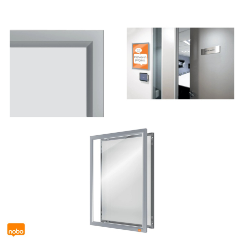 Rama click Nobo Impression Pro A4 din aluminiu, pentru perete, cu cleme cu profil redus, schimbare rapida a afisului, 235x13x325 mm, gri [3]