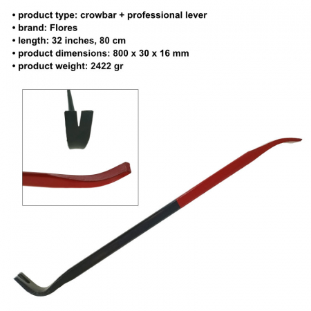 Ranga cu levier profesional, lungime 80cm, 2.42 Kg, Flores FS-13493, rosu cu negru [4]