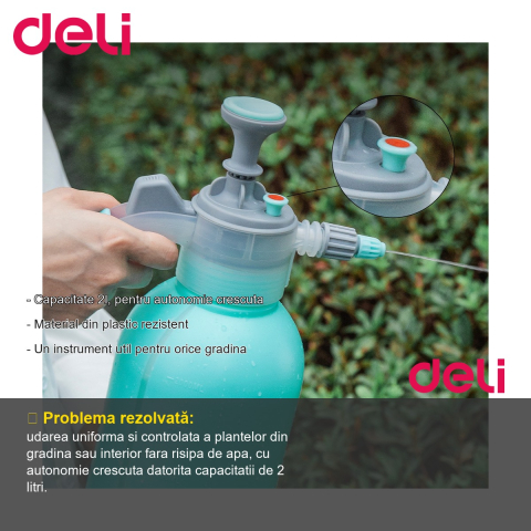 Recipient plastic cu pulverizator pentru plante Deli, capacitate 2 litri, pentru gradina si ingrijire plante [1]