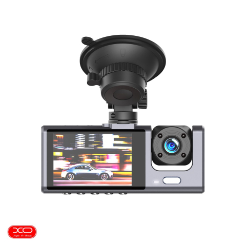 Car DVR - Recorder auto DVR XO car XJ03, echipat cu 3 camere frontala, interioara si spate, inregistrare FullHD, 200 mAh, unghi de vizualizare 140°, cu filtre pentru filmare nocturna, Negru