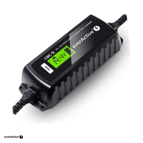 Accesorii Diverse - Redresor auto everActive CBC-5, 6 V / 12 V, curent 0,8 A sau 3,8 A, pentru baterii plumb-acid, AGM, GEL, afisaj LCD iluminat, cablu SAE detasabil