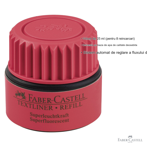 Refill textmarker rosu Faber-Castell, cerneala pe baza de apa, 25ml, compatibil 1543/1546/1548 [2]