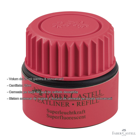 Refill textmarker rosu Faber-Castell, cerneala pe baza de apa, 25ml, compatibil 1543/1546/1548 [1]