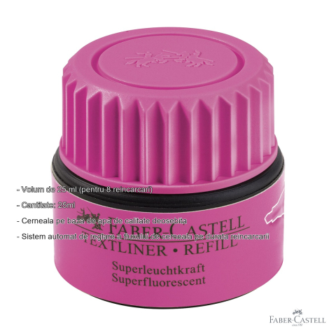 Refill textmarker roz Faber-Castell, cerneala pe baza de apa, 25 ml, pentru reincarcarea textmarkerelor 1543, 1546, 1548 [1]