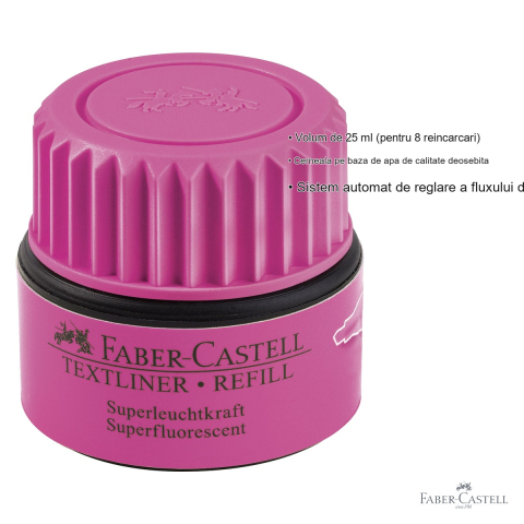 Refill textmarker roz Faber-Castell, cerneala pe baza de apa, 25 ml, pentru reincarcarea textmarkerelor 1543, 1546, 1548 [2]