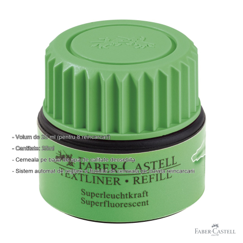 Refill textmarker verde Faber-Castell 1549, cerneala pe baza de apa, 25ml, pentru reincarcarea textmarkerelor [1]