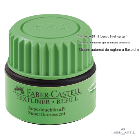 Refill textmarker verde Faber-Castell 1549, cerneala pe baza de apa, 25ml, pentru reincarcarea textmarkerelor [2]