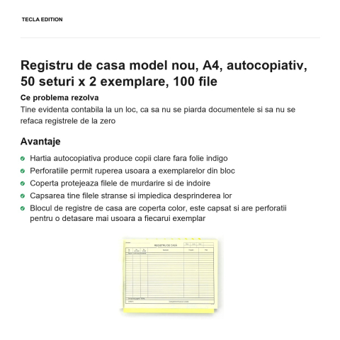 Registru de casa model nou, A4, autocopiativ, 50 seturi x 2 exemplare, 100 file [1]